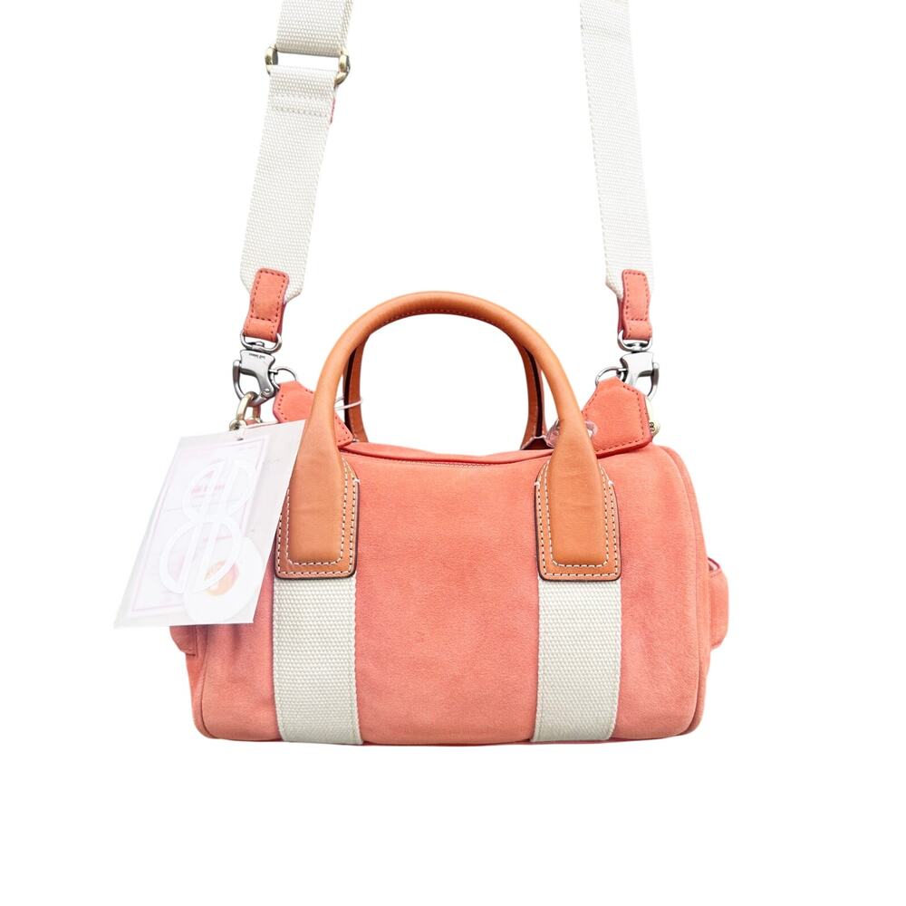 NWT BILL BLASS Duffle Purse Crossbody Bag Peach Suede Small Lola